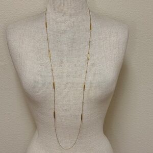 Gold Toned Long 40” Elegant Necklace With Lobster Clasp - Spears & Clear Stones